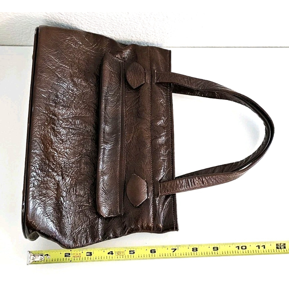 Vintage Justin Shiny Brown Leather Cowhide Women’s Shoulder Handbag CLEAN - Picture 16 of 16